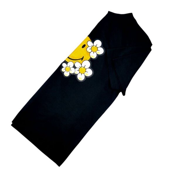 XL Smiley Face & Daisy Graphic Black T-Shirt Short Sleeve Cotton Casual Crewneck - Picture 6 of 9